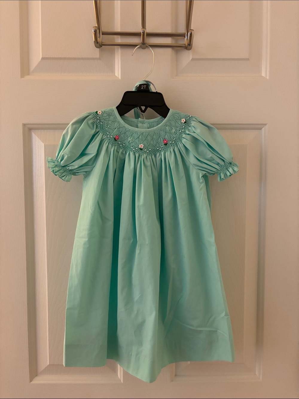 Mom&me: Classic Smocked Girls' Dress in Aqua matching hat and bloomer